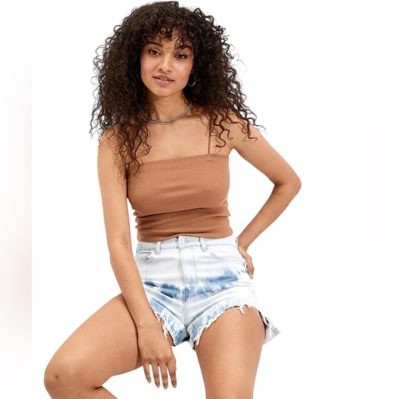 American Eagle Highest Waist Denim Mom Shorts Tie Dye Distressed Hem Size 10 - Picture 2 of 14